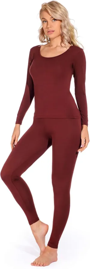 Liang Rou Women's Crewneck Long Johns Ultra Thin Modal Thermal Underwear Top & Bottom Set