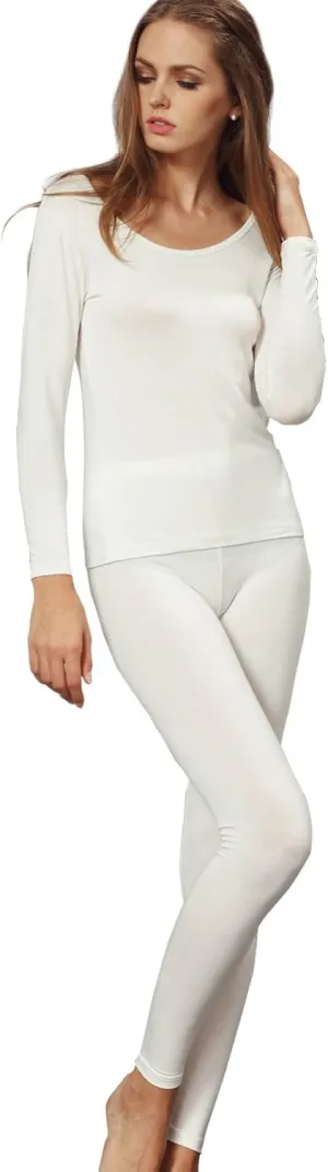 Liang Rou Women's Crewneck Long Johns Ultra Thin Modal Thermal Underwear Top & Bottom Set