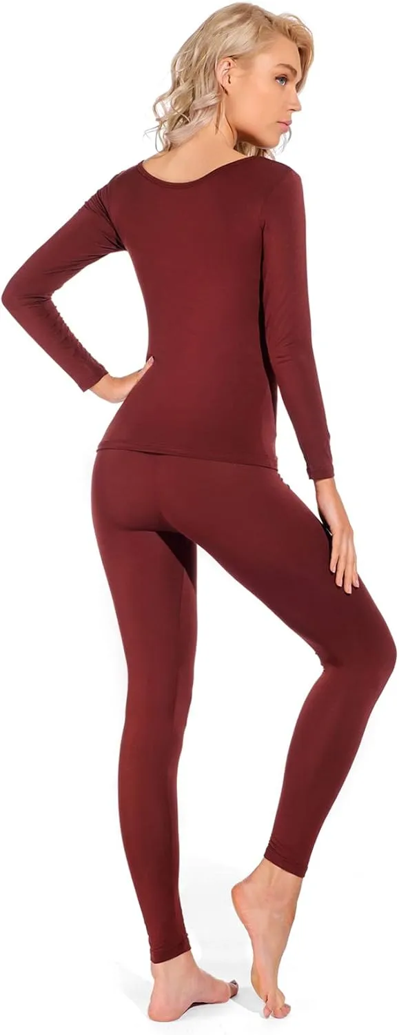 Liang Rou Women's Crewneck Long Johns Ultra Thin Modal Thermal Underwear Top & Bottom Set