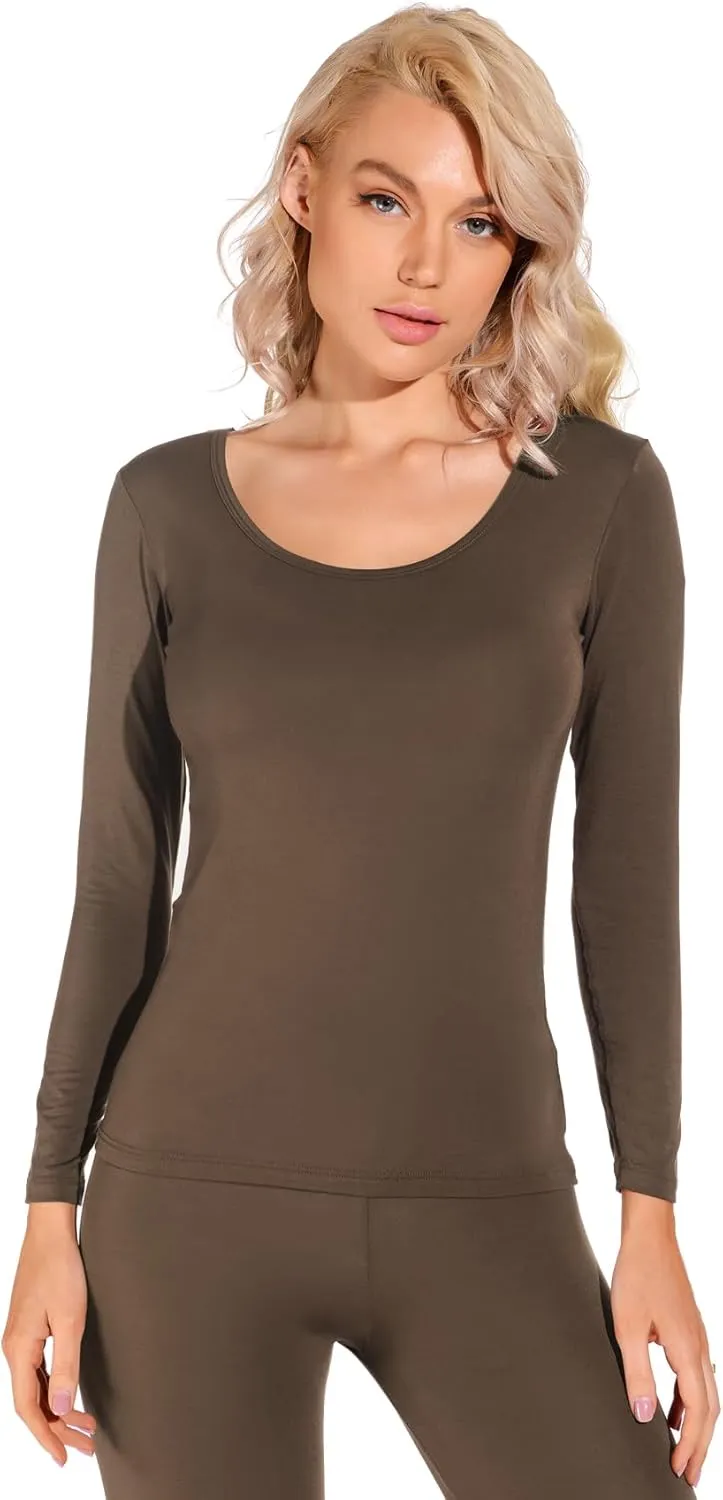 Liang Rou Women's Crewneck Long Johns Ultra Thin Modal Thermal Underwear Top & Bottom Set