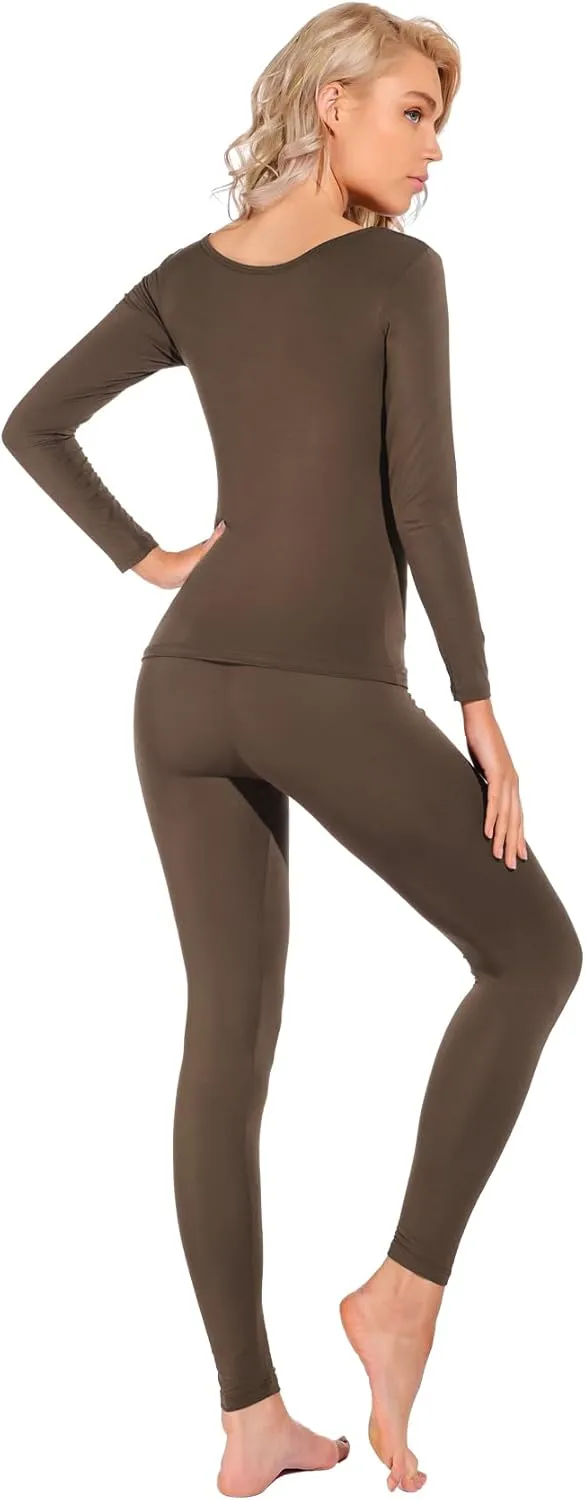 Liang Rou Women's Crewneck Long Johns Ultra Thin Modal Thermal Underwear Top & Bottom Set