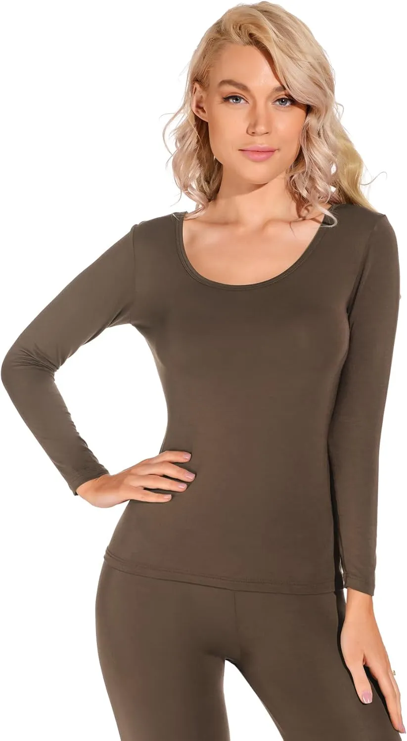 Liang Rou Women's Crewneck Long Johns Ultra Thin Modal Thermal Underwear Top & Bottom Set