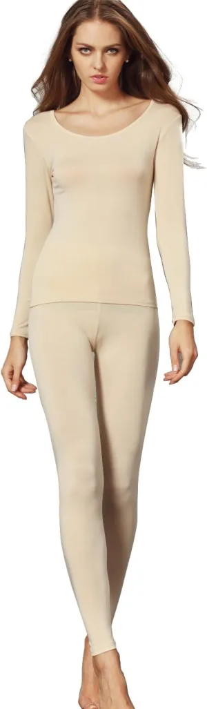 Liang Rou Women's Crewneck Long Johns Ultra Thin Modal Thermal Underwear Top & Bottom Set