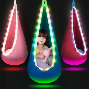 Light Up Pod Swing for Kids Offers Adjustable Effects, Sensory Swing Ideal for Indoor and Outdoor Use. Kids Hammock Easy to Install.(Blue)