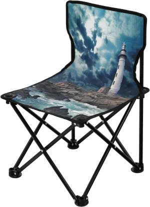 Lighthouse on Rocks Portable Camping Chairs Folding Beach Chair Outdoor Lawn Lightweight Chair for Picnic