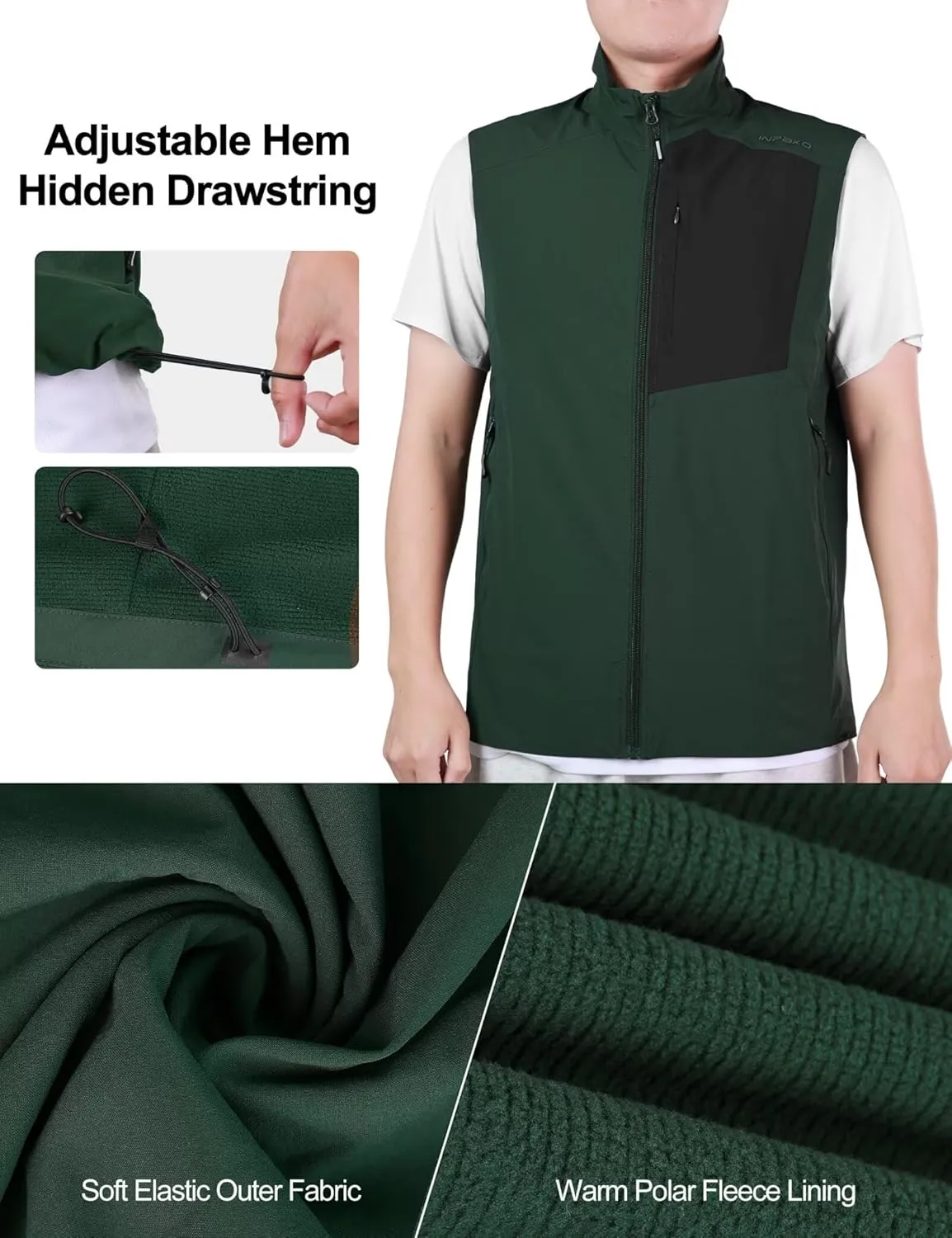 Lightweight Vest for Men, Elastic Softshell Golf Vests, Fleece Lined, Water resistent, Hiking, Cycling