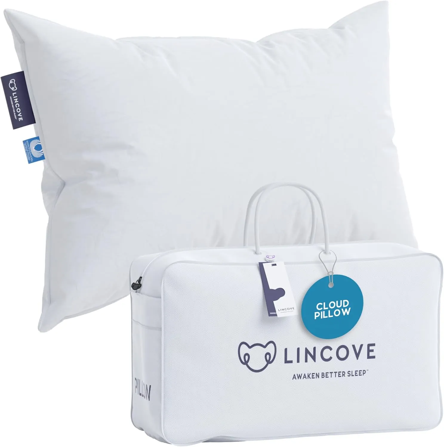 Lincove Cloud Natural Canadian Down Pillow, White Luxury Sleeping Pillow - 625 Fill Power, 500 Thread Count Cotton Shell, Made in Canada, Standard - Medium, 1 Pack