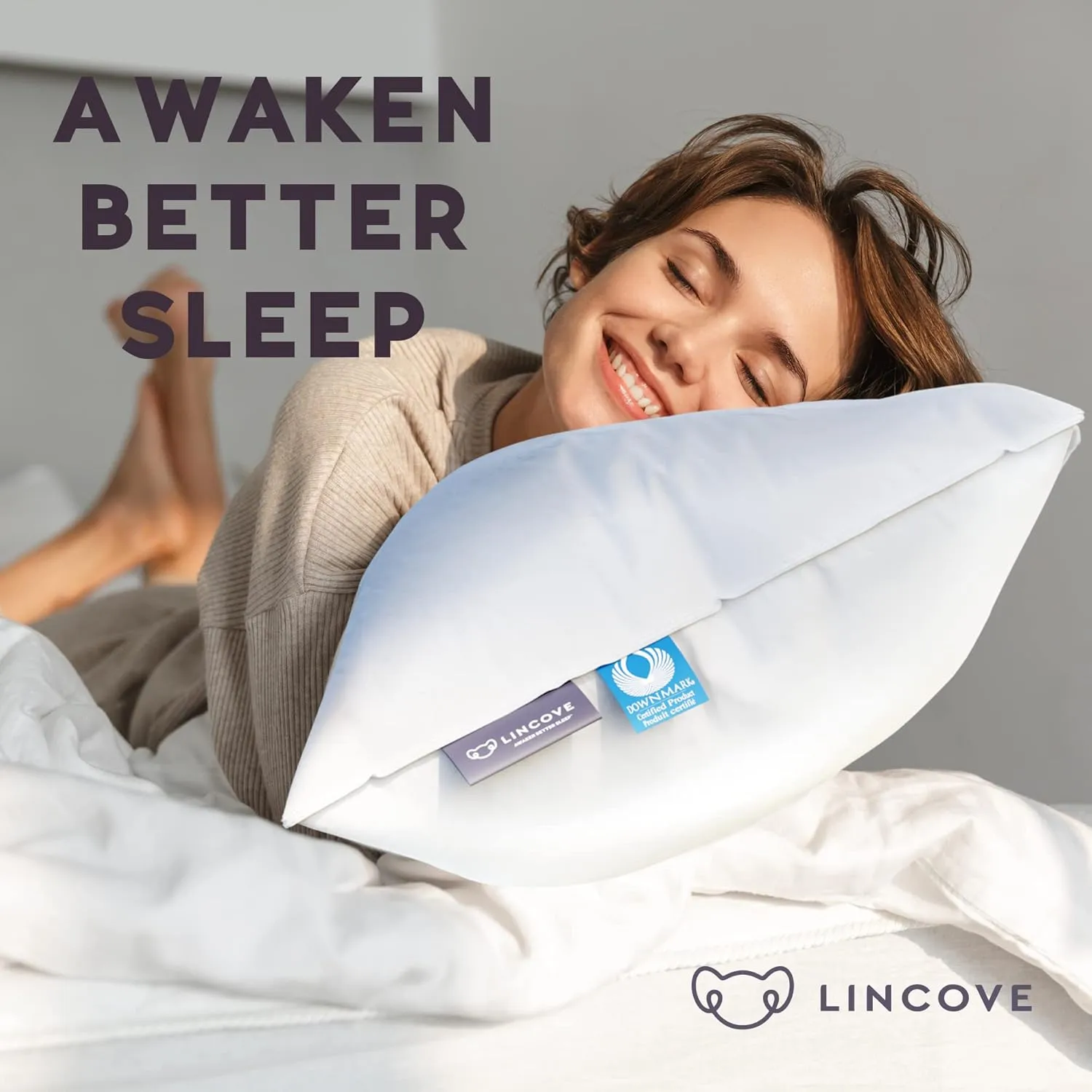 Lincove Cloud Natural Canadian Down Pillow, White Luxury Sleeping Pillow - 625 Fill Power, 500 Thread Count Cotton Shell, Made in Canada, Standard - Medium, 1 Pack