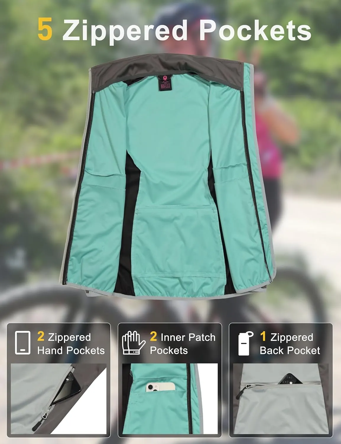 Little Donkey Andy Windproof Sleeveless Vest Jacket for Women, Water-Repellent Stretch Sports Vest for Cycling, Running