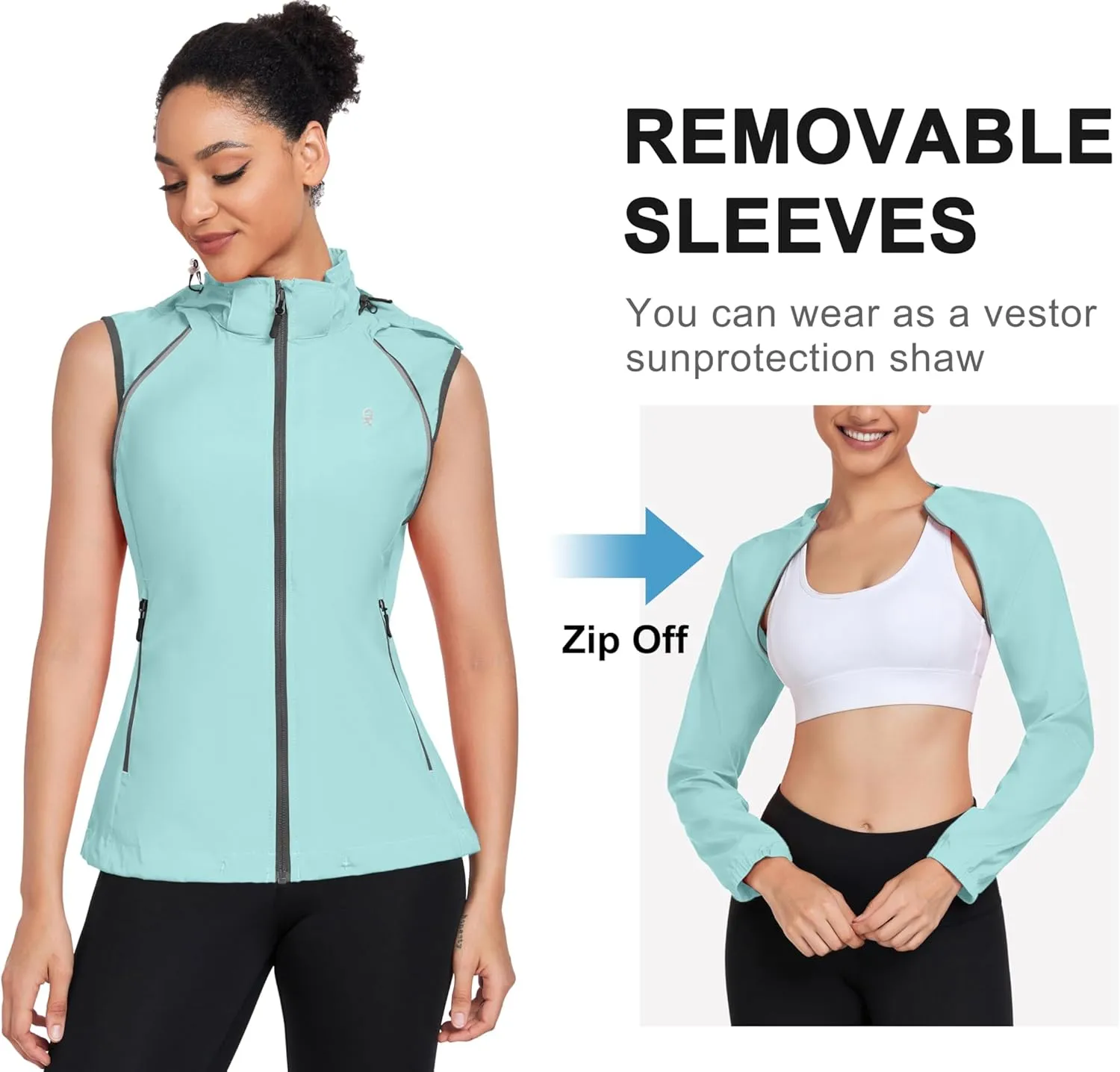 Little Donkey Andy Women's Lightweight Waterproof Cycling Jacket with Removable Sleeves & Hood for Biking Running Golf