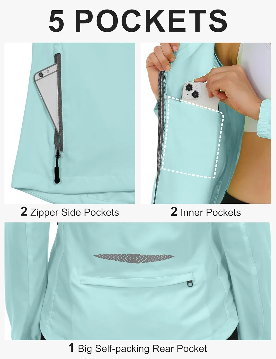 Little Donkey Andy Women's Lightweight Waterproof Cycling Jacket with Removable Sleeves & Hood for Biking Running Golf