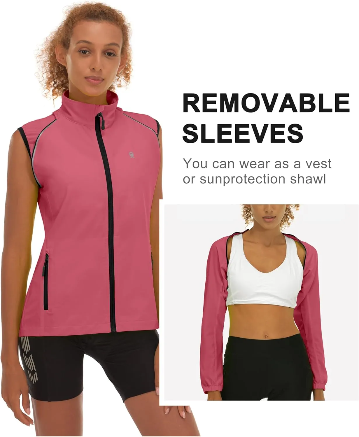 Little Donkey Andy Women's Lightweight Waterproof Cycling Jacket with Removable Sleeves for Biking Running Golf