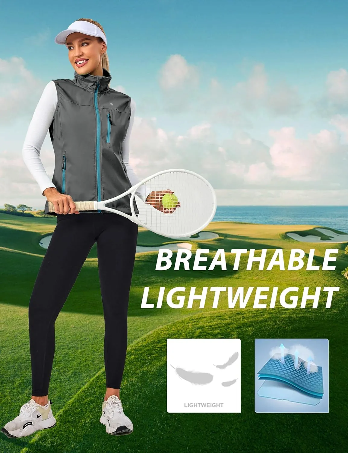 Little Donkey Andy Women's Lightweight Windproof Softshell Vest for Golf Tennis Running Cycling