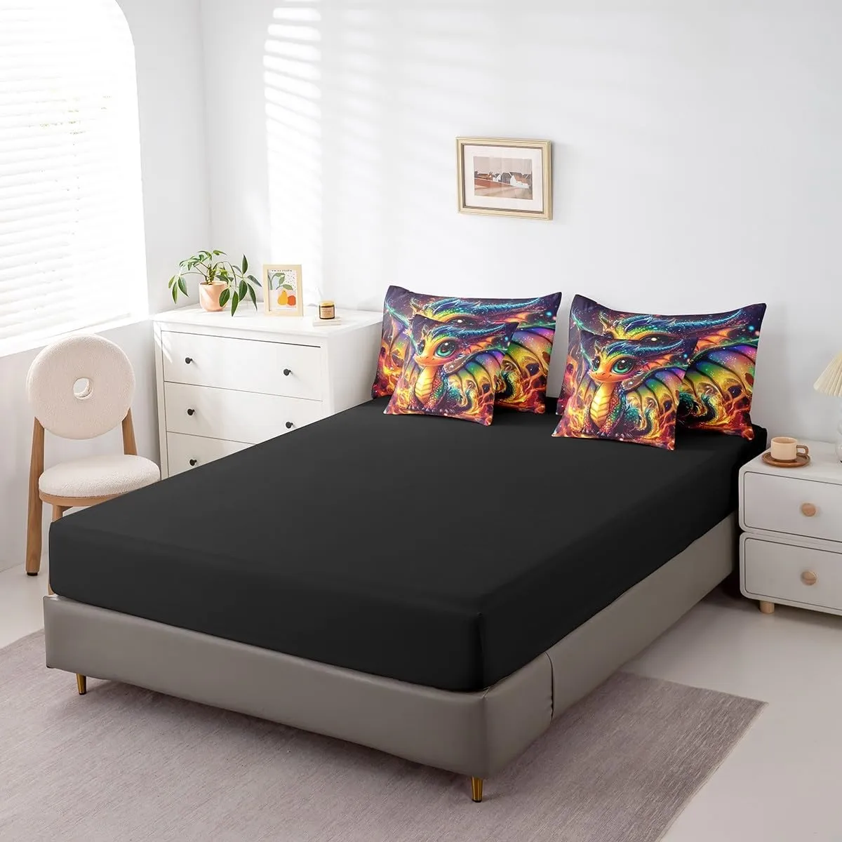 Little Dragon 7 Piece Comforter Set Full Bed in a Bag,Cartoon Pterosaur Sheet Set,Cute Jungle Animal Bedding Set,Prehistoric Wild Animals Bed Set Tropical Wildlife Reptile Kawaii Room Decor