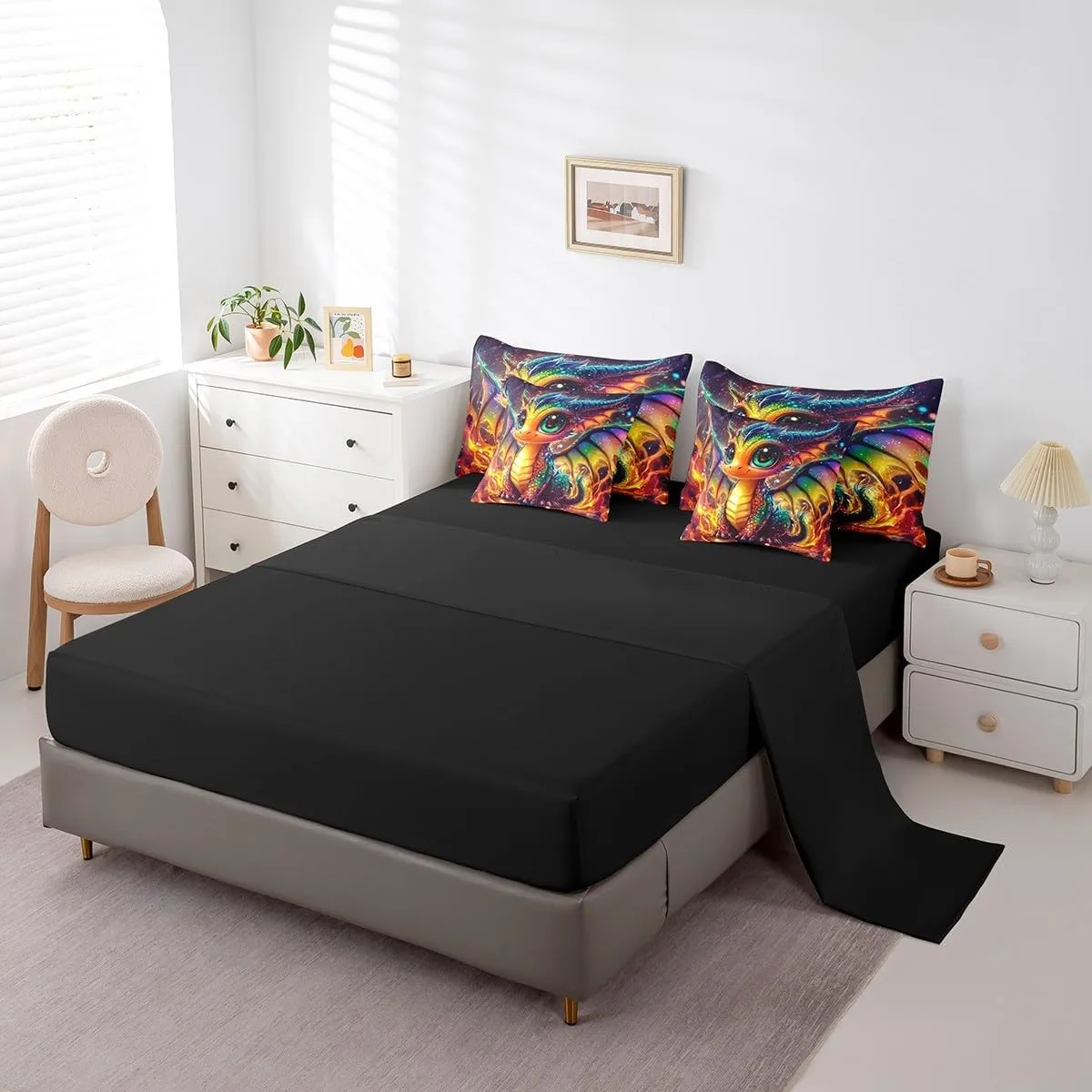Little Dragon 7 Piece Comforter Set Full Bed in a Bag,Cartoon Pterosaur Sheet Set,Cute Jungle Animal Bedding Set,Prehistoric Wild Animals Bed Set Tropical Wildlife Reptile Kawaii Room Decor