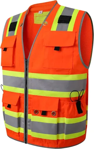 LOHASPRO Surveyor Safety Vest Reflective for Men High Visibility Class 2 Heavy Duty Safety Vests with Pockets and Zipper