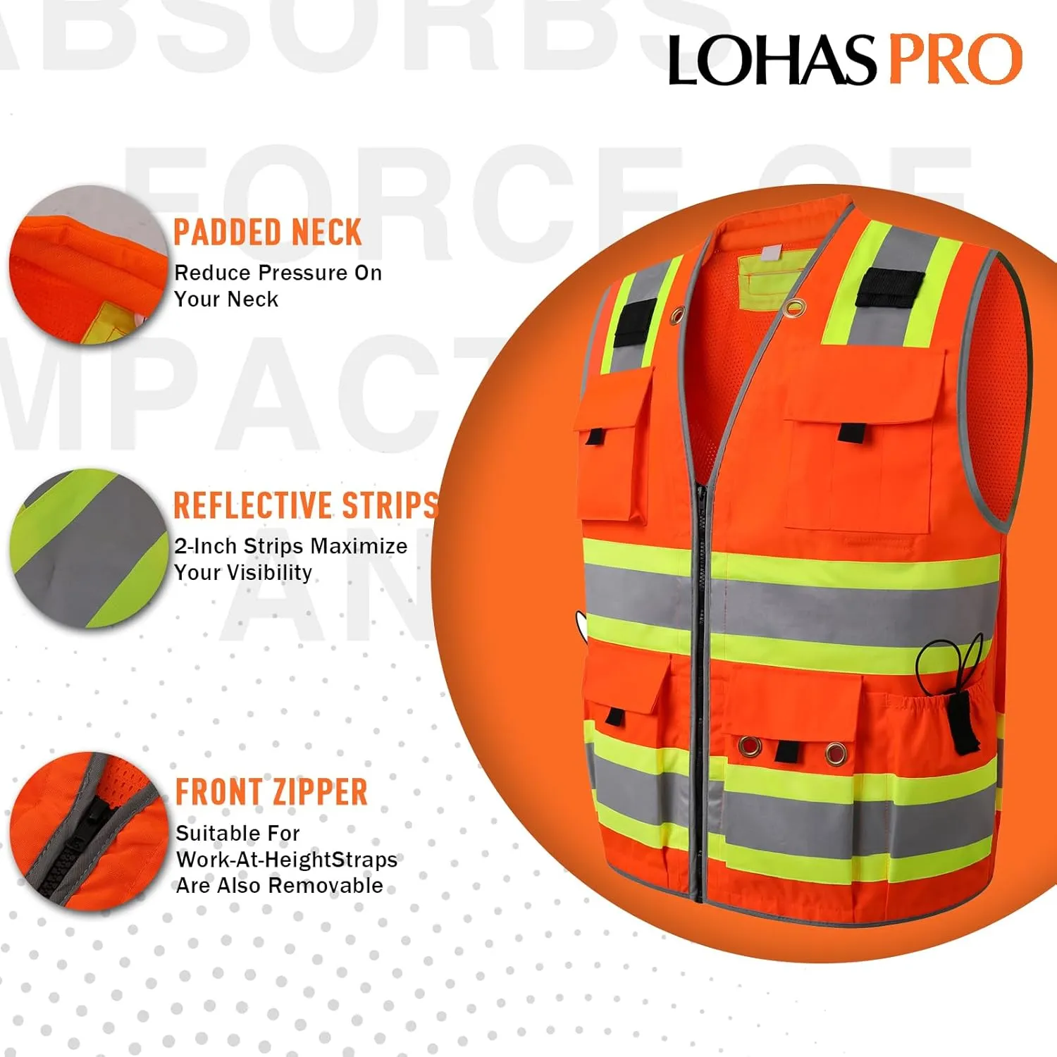 LOHASPRO Surveyor Safety Vest Reflective for Men High Visibility Class 2 Heavy Duty Safety Vests with Pockets and Zipper