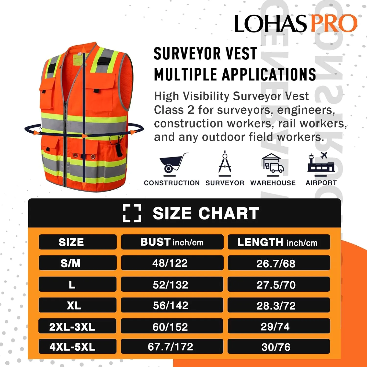 LOHASPRO Surveyor Safety Vest Reflective for Men High Visibility Class 2 Heavy Duty Safety Vests with Pockets and Zipper