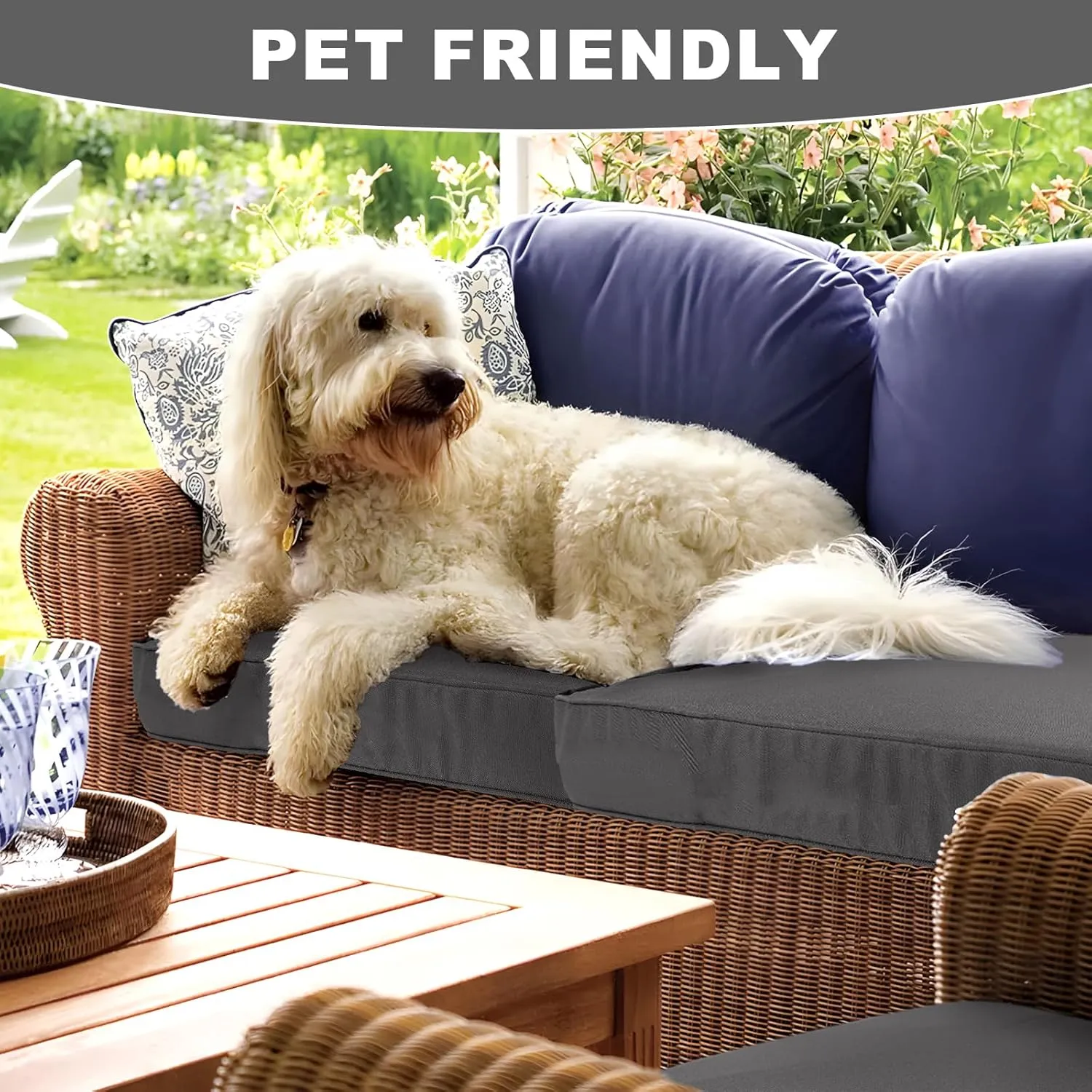 LOKHOM Outdoor Chair Cushions Set of 2，19" x 19" x 4" Waterproof Outdoor Seat Cushions for Patio Furniture, Soft Square Corner Sofa Outdoor Cushions with Handle & Adjustable Straps(Grey)