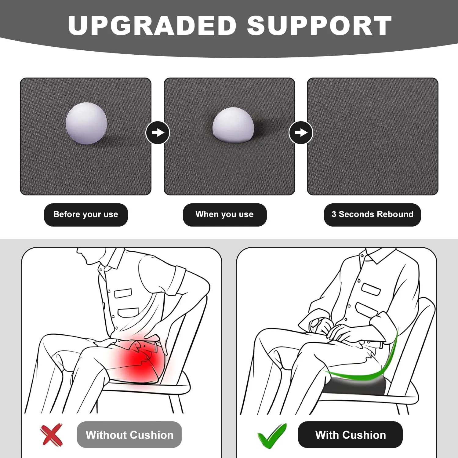 LOKHOM Outdoor Chair Cushions Set of 2，19" x 19" x 4" Waterproof Outdoor Seat Cushions for Patio Furniture, Soft Square Corner Sofa Outdoor Cushions with Handle & Adjustable Straps(Grey)