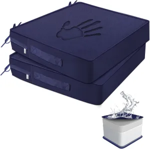 LOKHOM Outdoor Chair Cushions Set of 2，19" x 19" x 4" Waterproof Outdoor Seat Cushions for Patio Furniture, Soft Square Corner Sofa Outdoor Cushions with Handle & Adjustable Straps(Navy Blue)