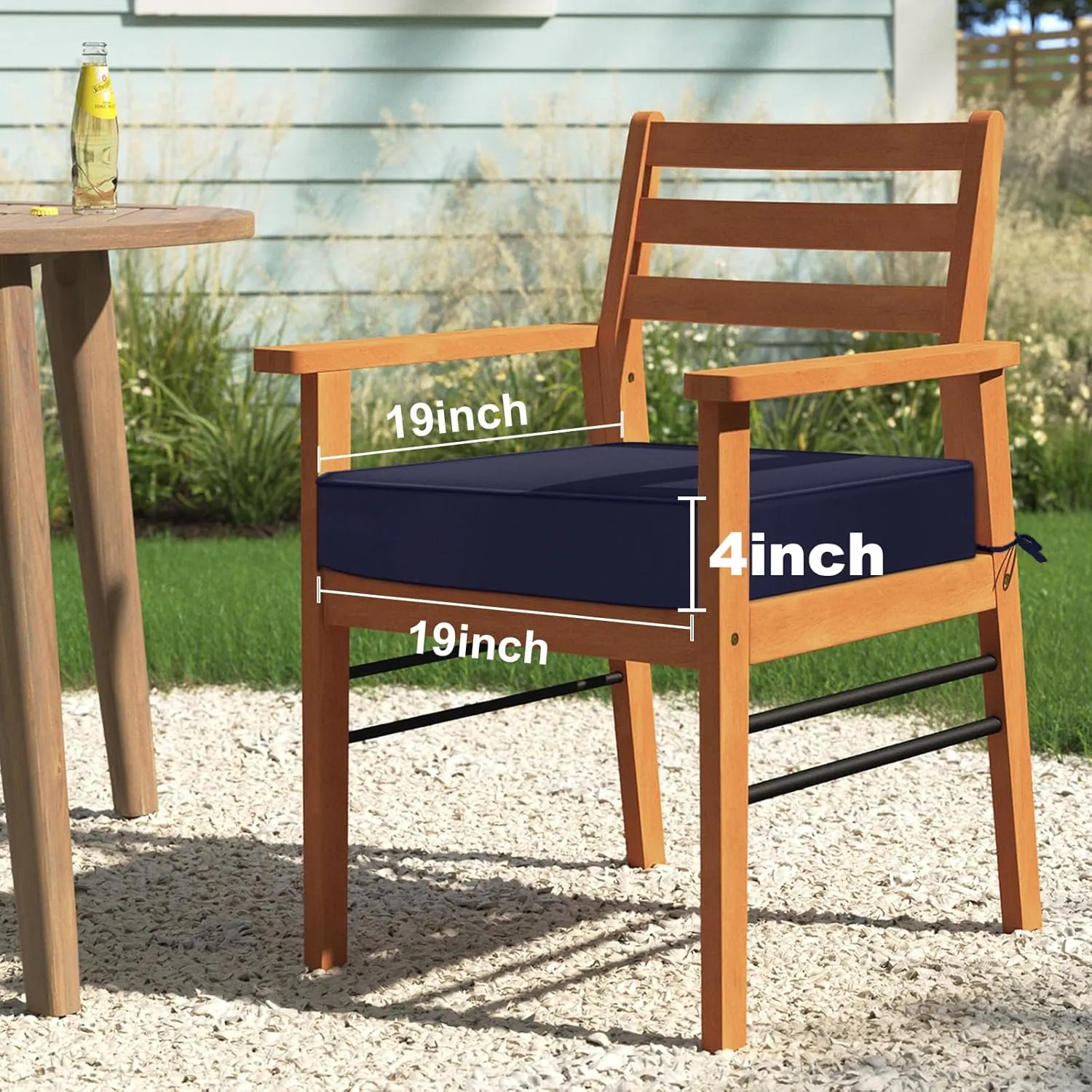 LOKHOM Outdoor Chair Cushions Set of 2，19" x 19" x 4" Waterproof Outdoor Seat Cushions for Patio Furniture, Soft Square Corner Sofa Outdoor Cushions with Handle & Adjustable Straps(Navy Blue)