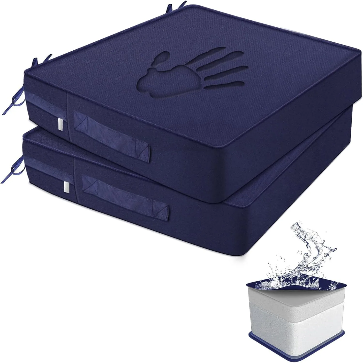 LOKHOM Outdoor Chair Cushions Set of 2，19" x 19" x 4" Waterproof Outdoor Seat Cushions for Patio Furniture, Soft Square Corner Sofa Outdoor Cushions with Handle & Adjustable Straps(Navy Blue)