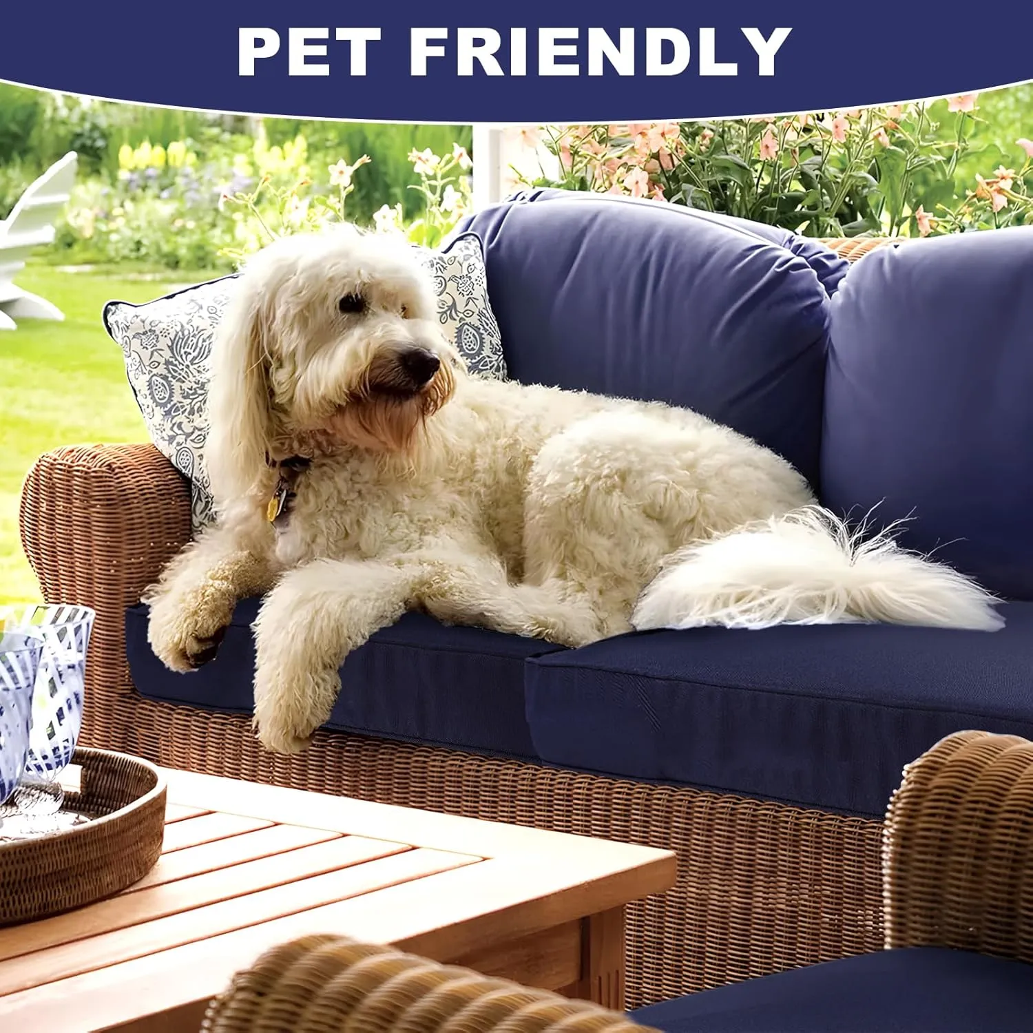 LOKHOM Outdoor Chair Cushions Set of 2，19" x 19" x 4" Waterproof Outdoor Seat Cushions for Patio Furniture, Soft Square Corner Sofa Outdoor Cushions with Handle & Adjustable Straps(Navy Blue)