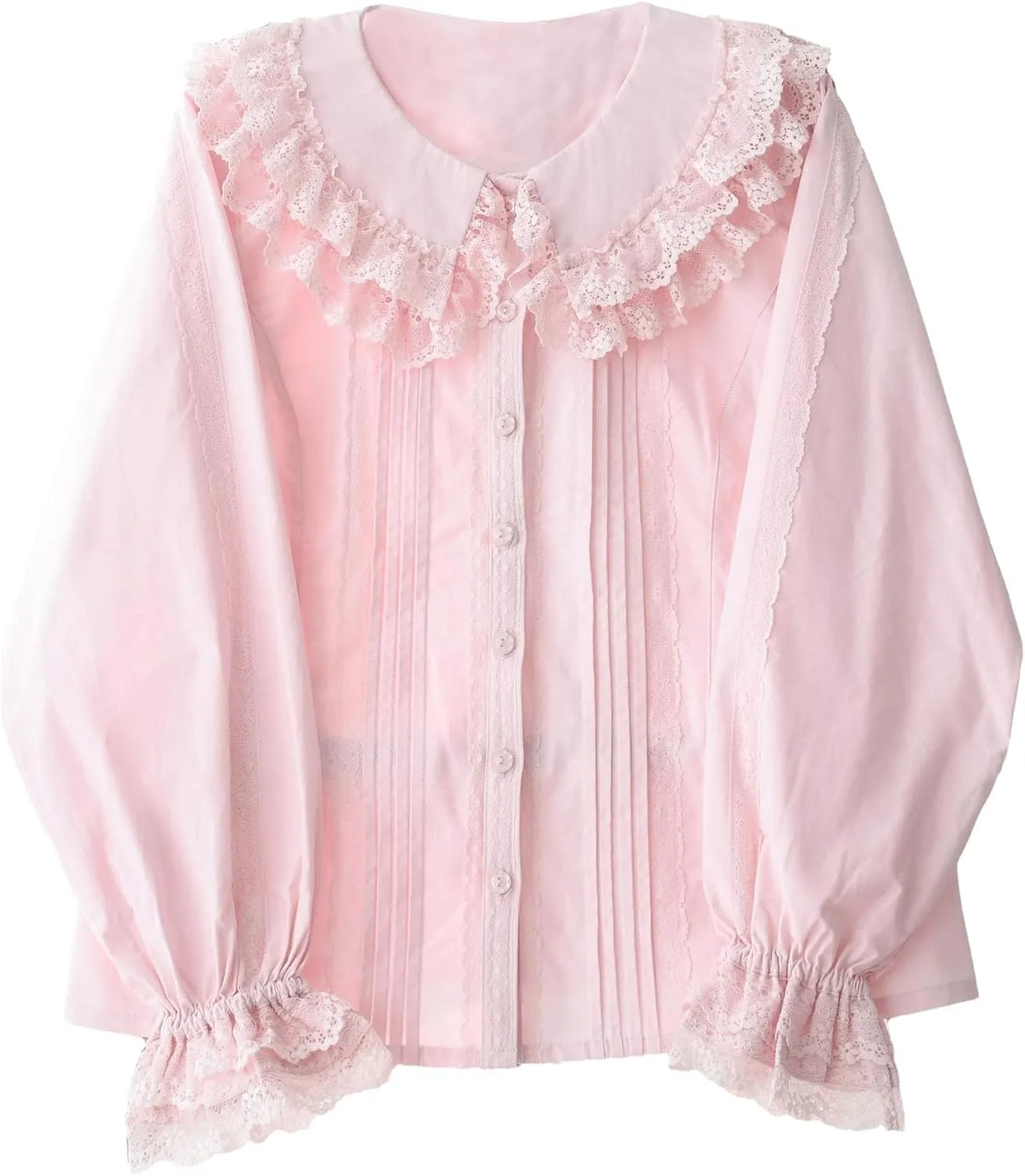 Lolita Long Sleeve Blouses Women Peter Pan Collar Victorian Shirt Vintage Lace Dressy Frilly Tops Trendy Spring