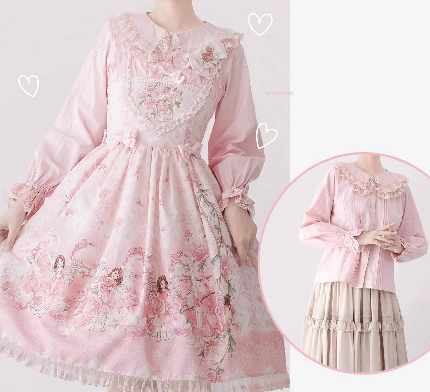 Lolita Long Sleeve Blouses Women Peter Pan Collar Victorian Shirt Vintage Lace Dressy Frilly Tops Trendy Spring