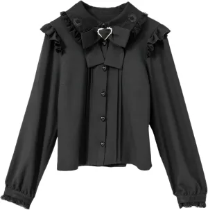 Lolita Peter Pan Collar Victorian Blouse Women Lace Long Sleeve Shirt Gothic Kawaii Vintage Ruffle Bow Top