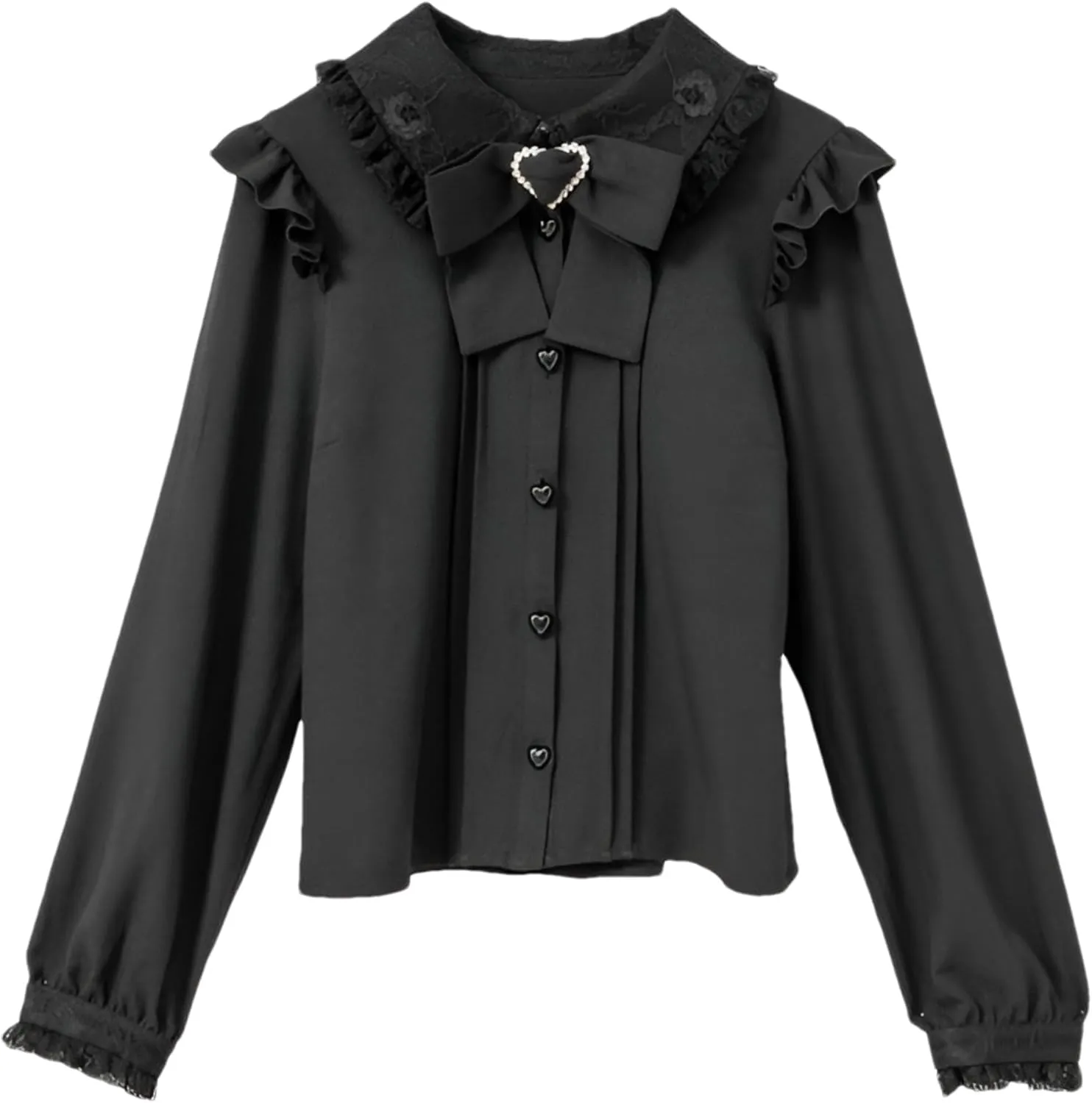 Lolita Peter Pan Collar Victorian Blouse Women Lace Long Sleeve Shirt Gothic Kawaii Vintage Ruffle Bow Top