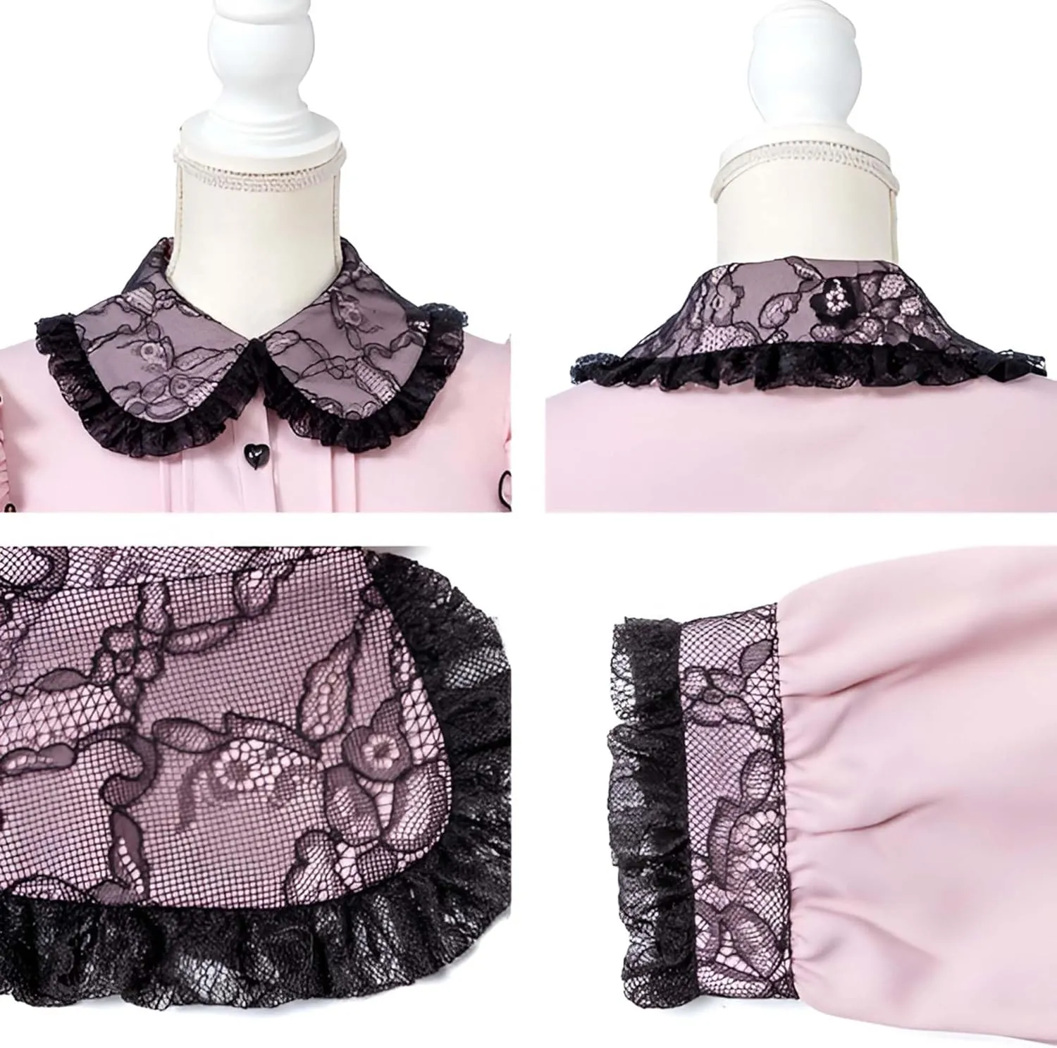 Lolita Peter Pan Collar Victorian Blouse Women Lace Long Sleeve Shirt Gothic Kawaii Vintage Ruffle Bow Top