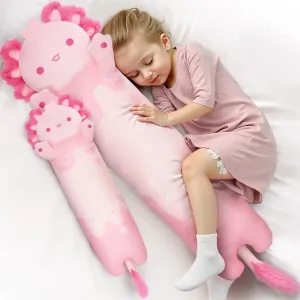 Long Axolotl Plush 5 Sizes, 120% Extra Filling Giant Plushness Kids Body Pillow, Kawaii Cute Pink Axolotl Stuffed Animals Plushies, Big Long Body Pillow Cat Plush Gift for Girls 20”