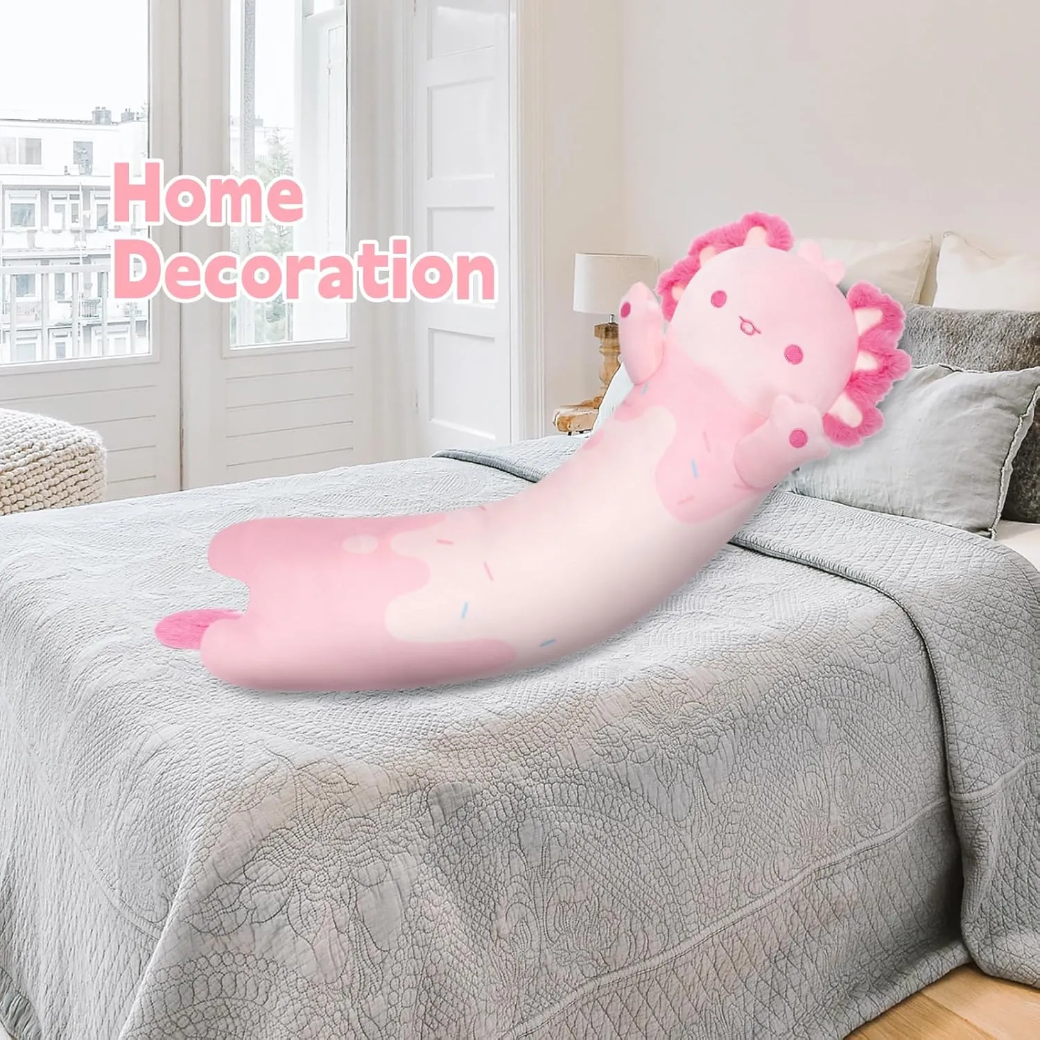 Long Axolotl Plush 5 Sizes, 120% Extra Filling Giant Plushness Kids Body Pillow, Kawaii Cute Pink Axolotl Stuffed Animals Plushies, Big Long Body Pillow Cat Plush Gift for Girls 20”