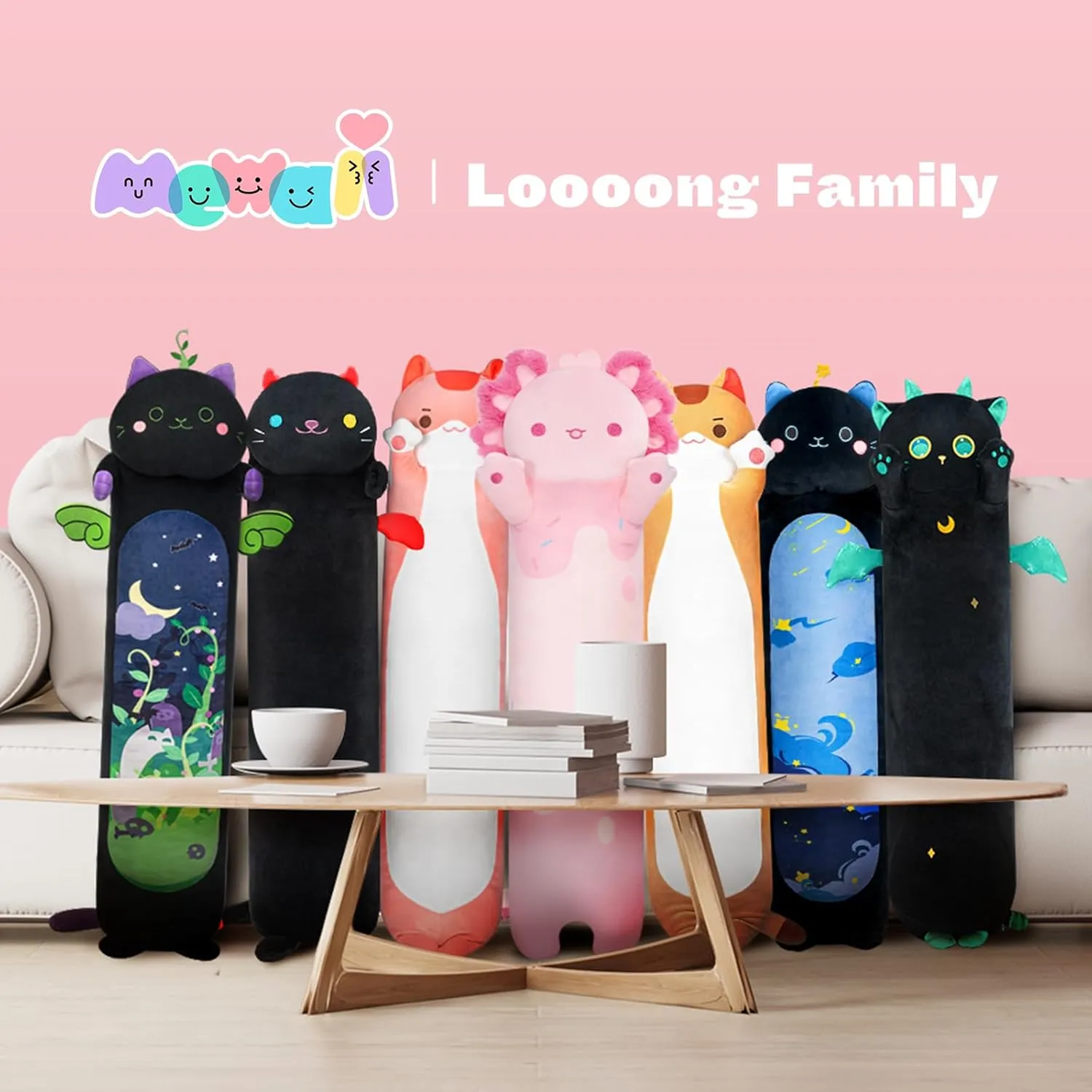 Long Axolotl Plush 5 Sizes, 120% Extra Filling Giant Plushness Kids Body Pillow, Kawaii Cute Pink Axolotl Stuffed Animals Plushies, Big Long Body Pillow Cat Plush Gift for Girls 20”