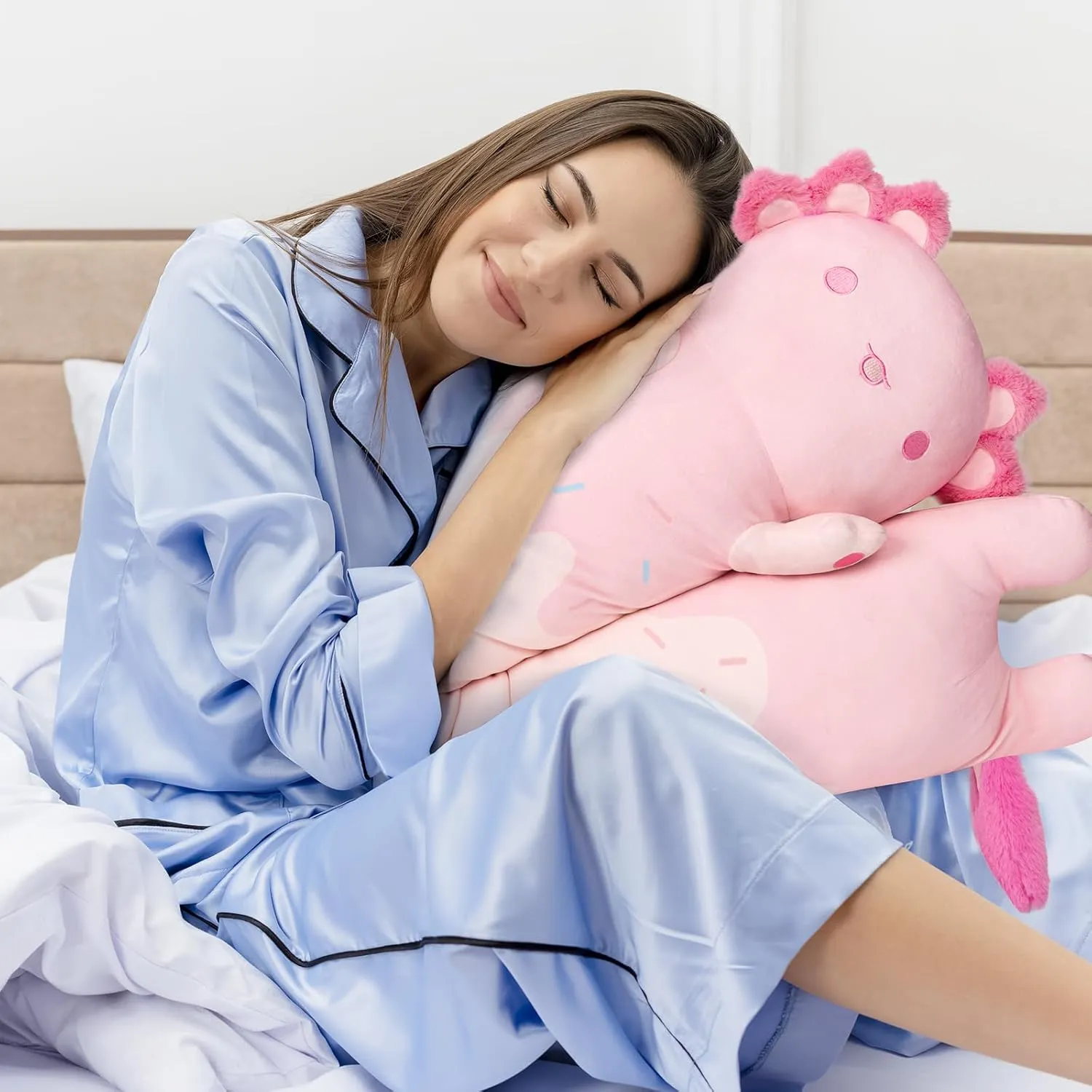 Long Axolotl Plush 5 Sizes, 120% Extra Filling Giant Plushness Kids Body Pillow, Kawaii Cute Pink Axolotl Stuffed Animals Plushies, Big Long Body Pillow Cat Plush Gift for Girls 20”