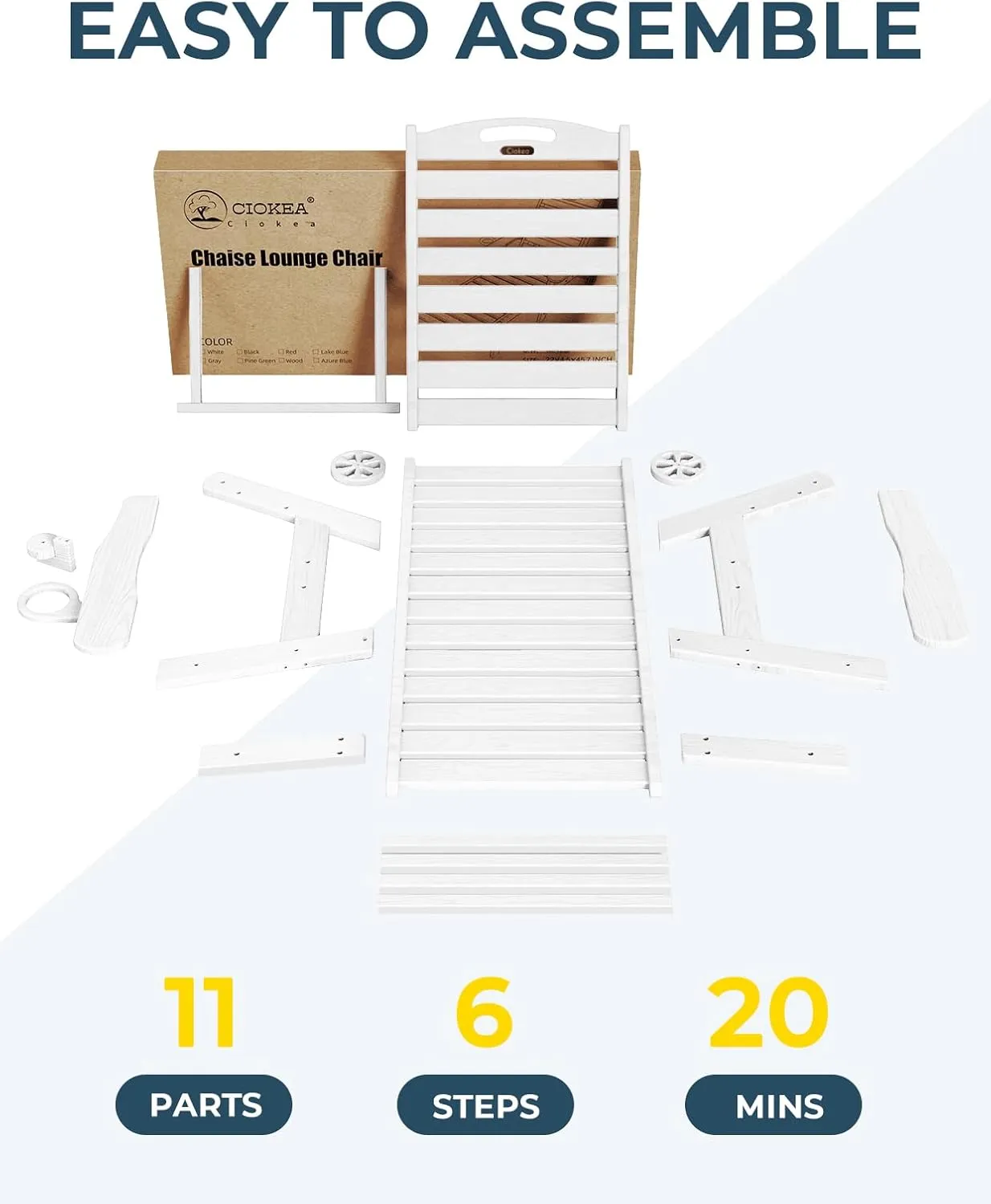 Lounge Chair Outdoor, Oversized Chaise Lounge Chair with 5 Positions, HDPE, Patio Lounge Chair with Wheels & Cup Holder for Pool, Deck, Poolside, White
