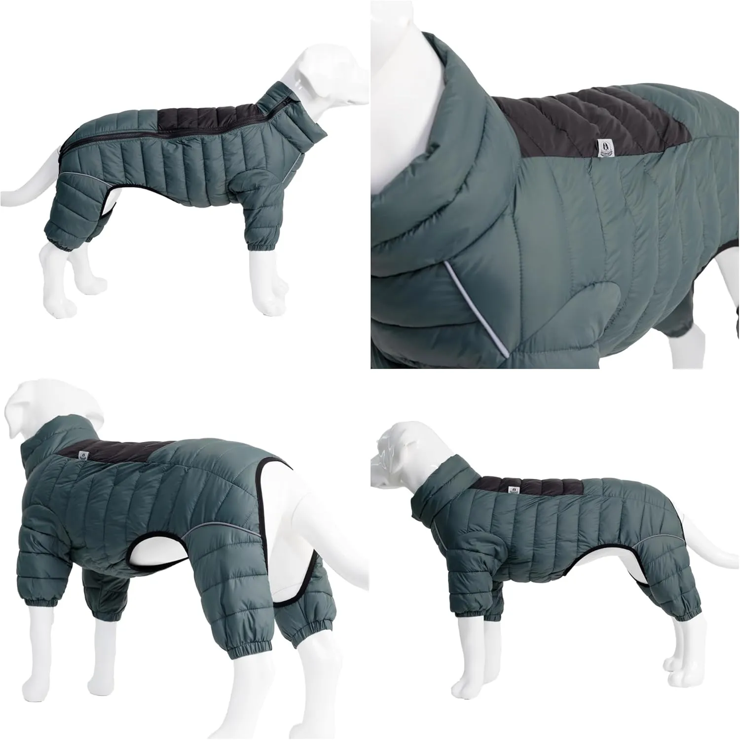 Lovelonglong Dog Coat Dog Warm Jacket, 4 Legs Covered Waterproof Windproof Reflective Warm Dog Vest, Zippered Adjustable Outdoor Dog Snow Jacket for Small Medium Large Dogs ArmyGreen XL