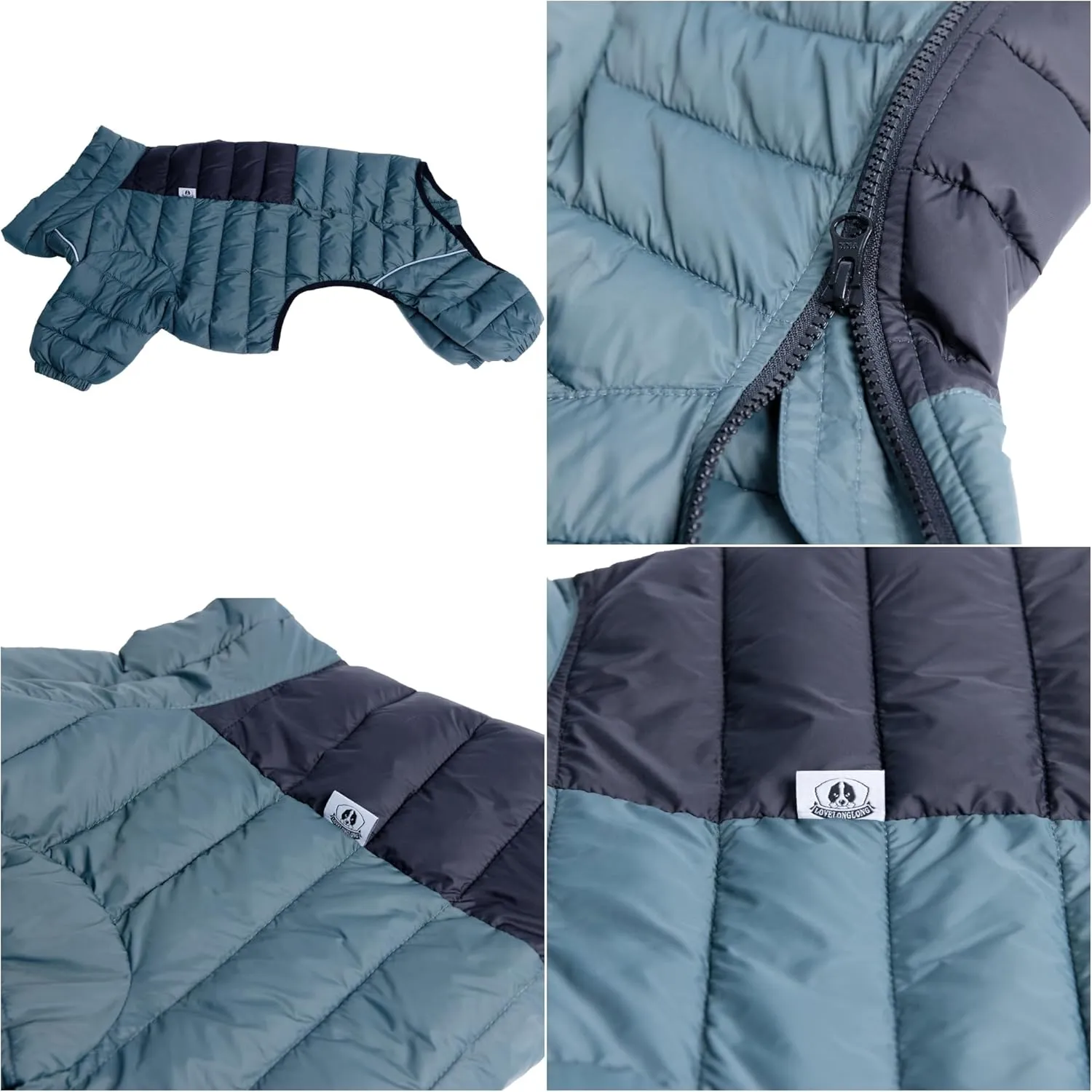 Lovelonglong Dog Coat Dog Warm Jacket, 4 Legs Covered Waterproof Windproof Reflective Warm Dog Vest, Zippered Adjustable Outdoor Dog Snow Jacket for Small Medium Large Dogs ArmyGreen XL