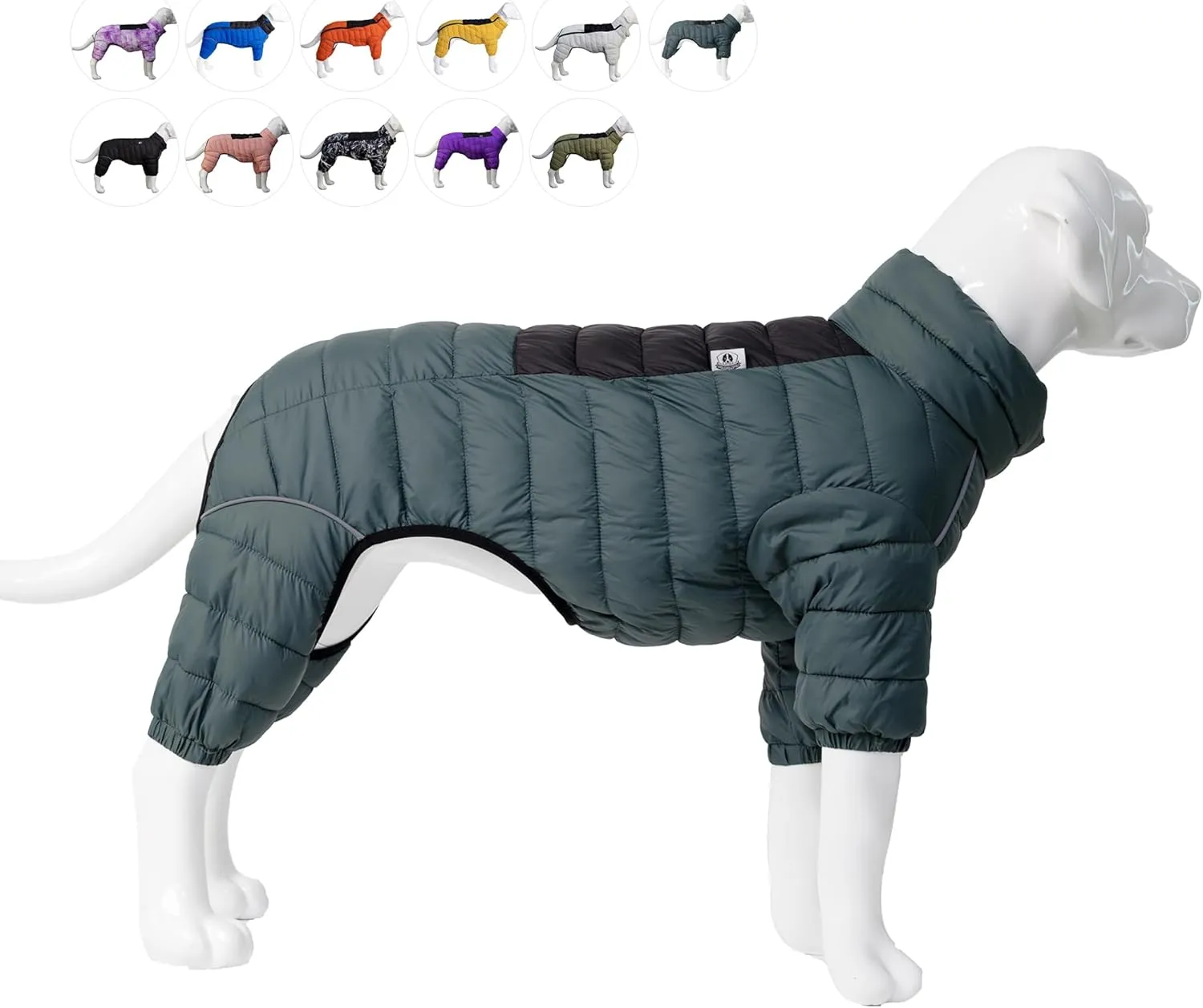 Lovelonglong Dog Coat Dog Warm Jacket, 4 Legs Covered Waterproof Windproof Reflective Warm Dog Vest, Zippered Adjustable Outdoor Dog Snow Jacket for Small Medium Large Dogs ArmyGreen XL