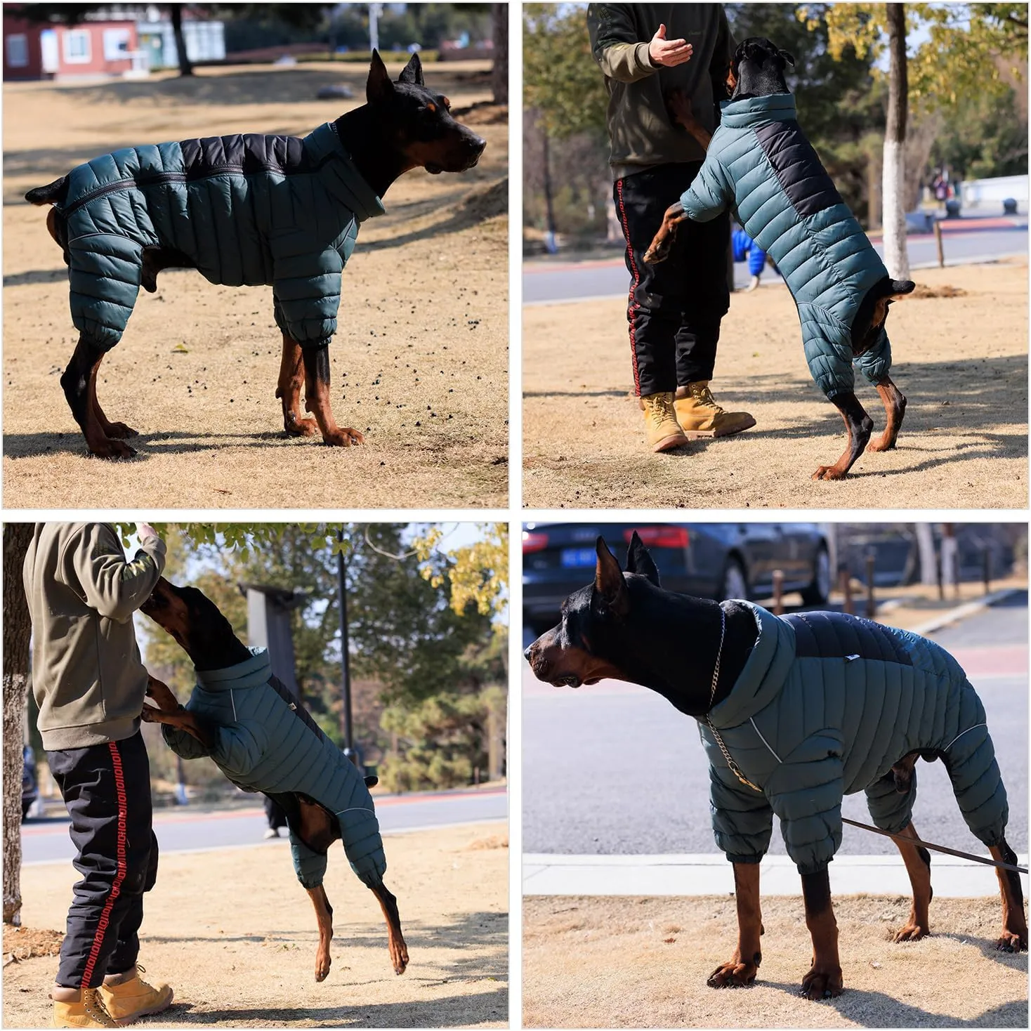 Lovelonglong Dog Coat Dog Warm Jacket, 4 Legs Covered Waterproof Windproof Reflective Warm Dog Vest, Zippered Adjustable Outdoor Dog Snow Jacket for Small Medium Large Dogs ArmyGreen XL