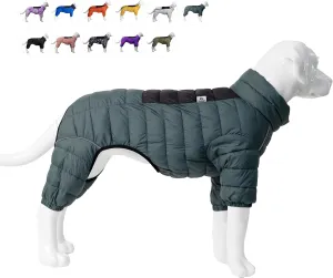 Lovelonglong Dog Coat Dog Warm Jacket, 4 Legs Covered Waterproof Windproof Reflective Warm Dog Vest, Zippered Adjustable Outdoor Dog Snow Jacket for Small Medium Large Dogs ArmyGreen XL