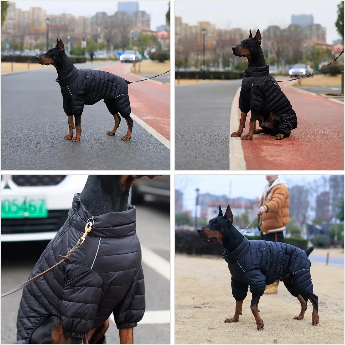 Lovelonglong Dog Coat Dog Warm Jacket, 4 Legs Covered Waterproof Windproof Reflective Warm Dog Vest, Zippered Adjustable Outdoor Dog Snow Jacket for Small Medium Large Dogs Black XL