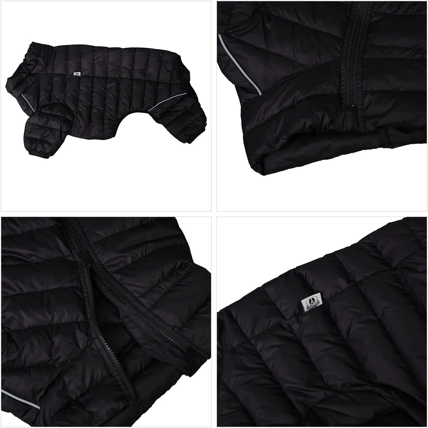 Lovelonglong Dog Coat Dog Warm Jacket, 4 Legs Covered Waterproof Windproof Reflective Warm Dog Vest, Zippered Adjustable Outdoor Dog Snow Jacket for Small Medium Large Dogs Black XL