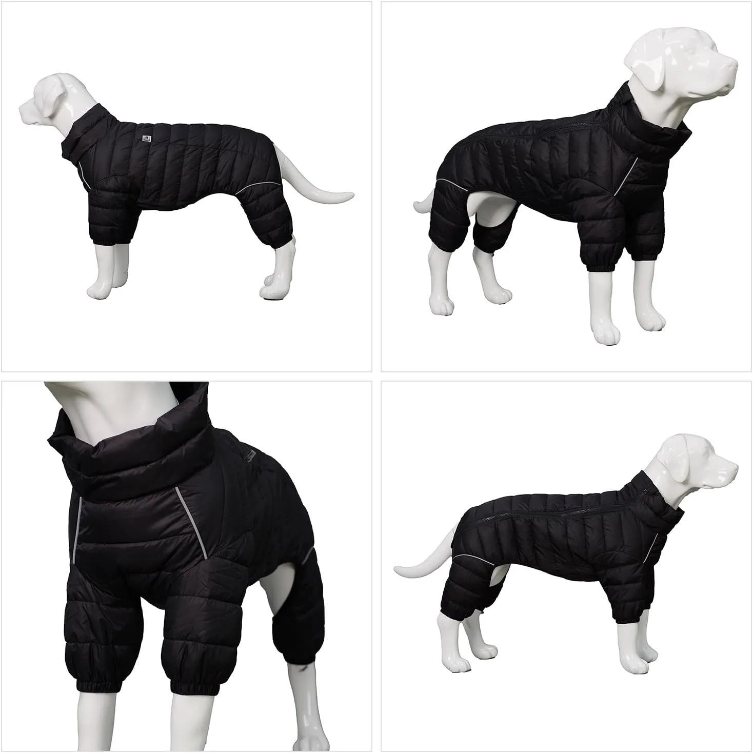 Lovelonglong Dog Coat Dog Warm Jacket, 4 Legs Covered Waterproof Windproof Reflective Warm Dog Vest, Zippered Adjustable Outdoor Dog Snow Jacket for Small Medium Large Dogs Black XL