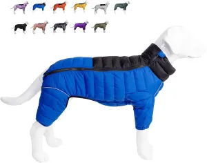 Lovelonglong Dog Coat Dog Warm Jacket, 4 Legs Covered Waterproof Windproof Reflective Warm Dog Vest, Zippered Adjustable Outdoor Dog Snow Jacket for Small Medium Large Dogs Blue XL