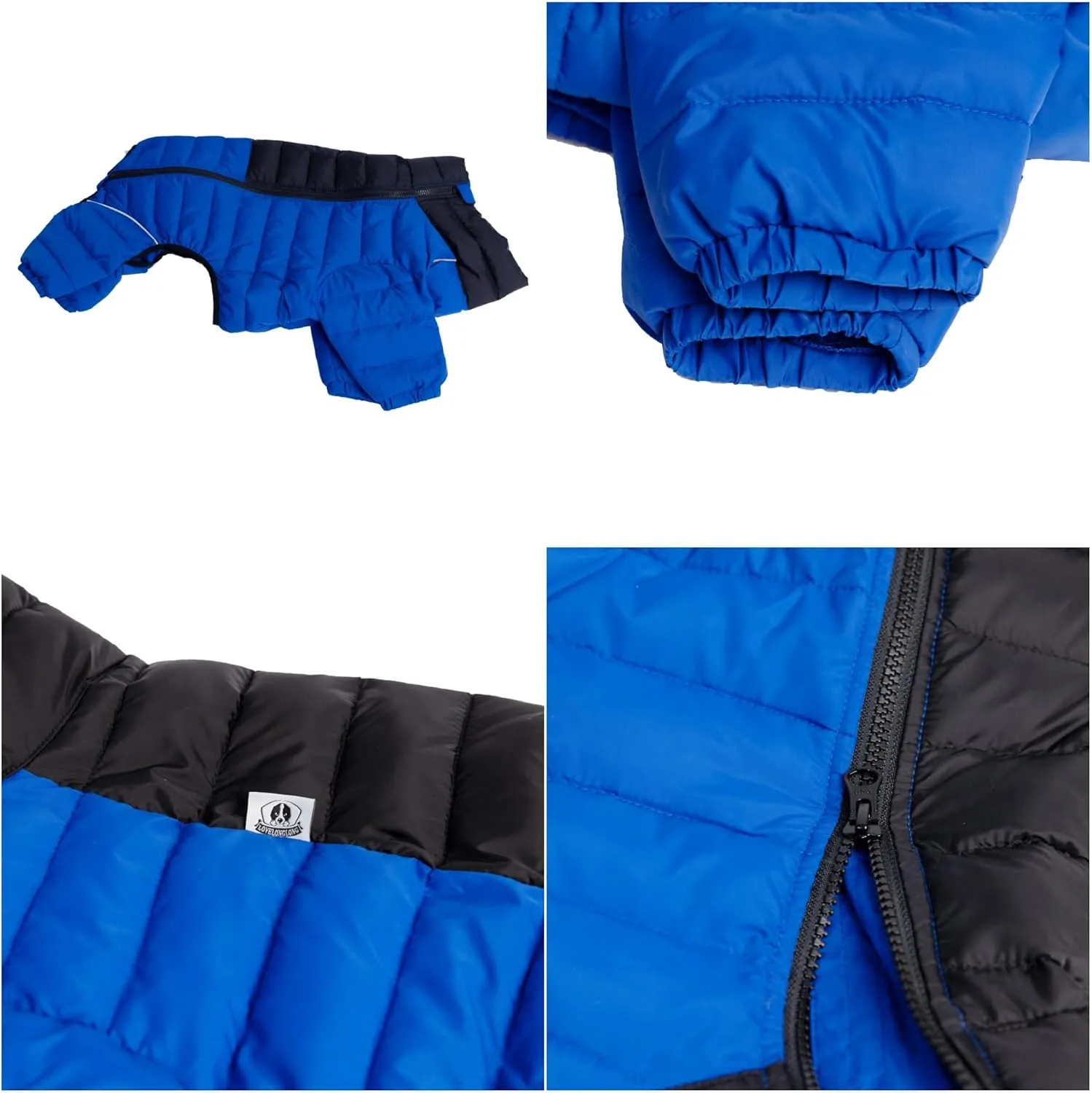Lovelonglong Dog Coat Dog Warm Jacket, 4 Legs Covered Waterproof Windproof Reflective Warm Dog Vest, Zippered Adjustable Outdoor Dog Snow Jacket for Small Medium Large Dogs Blue XL