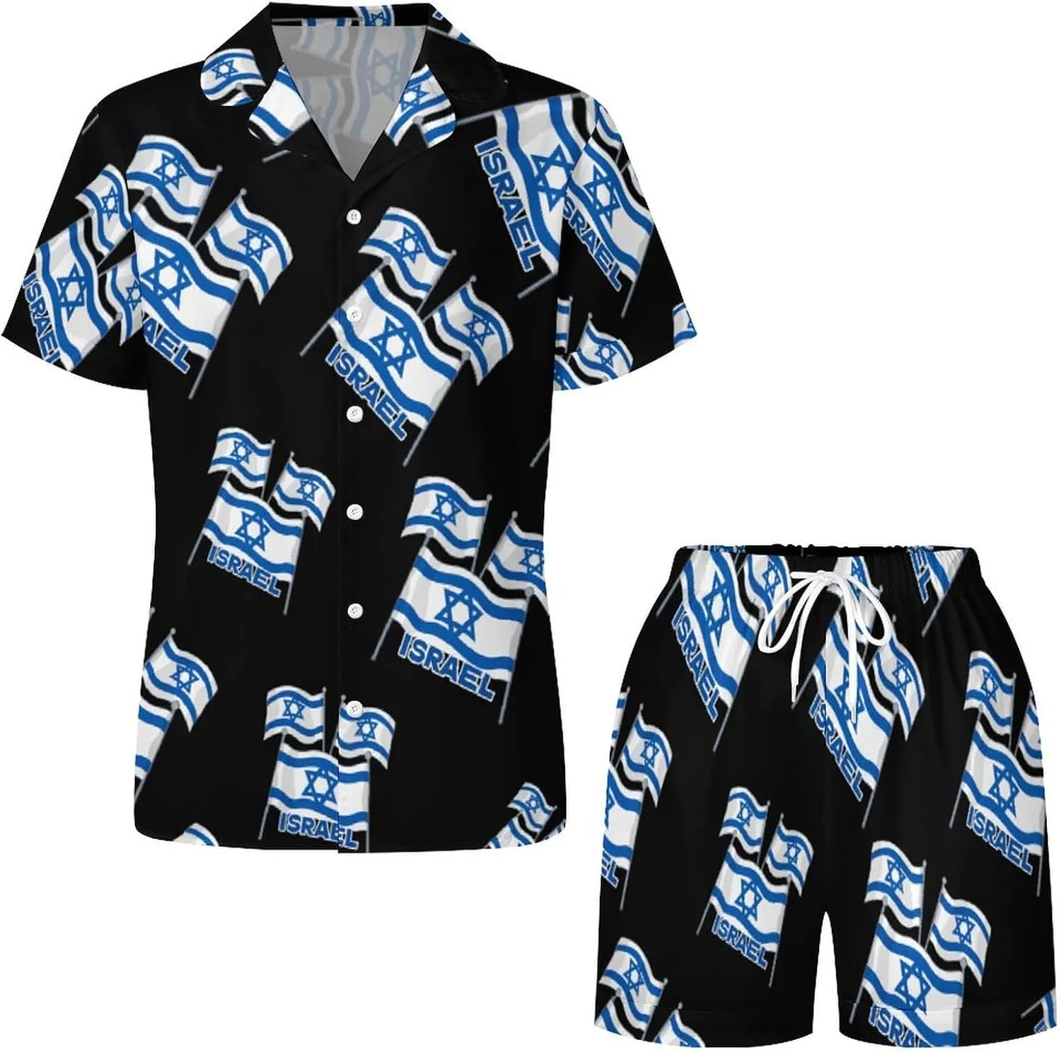 Lsrael Flags Women's Satin Pajama Set Short Sleeve Button Down Sleepwear Loungewear Pj Set