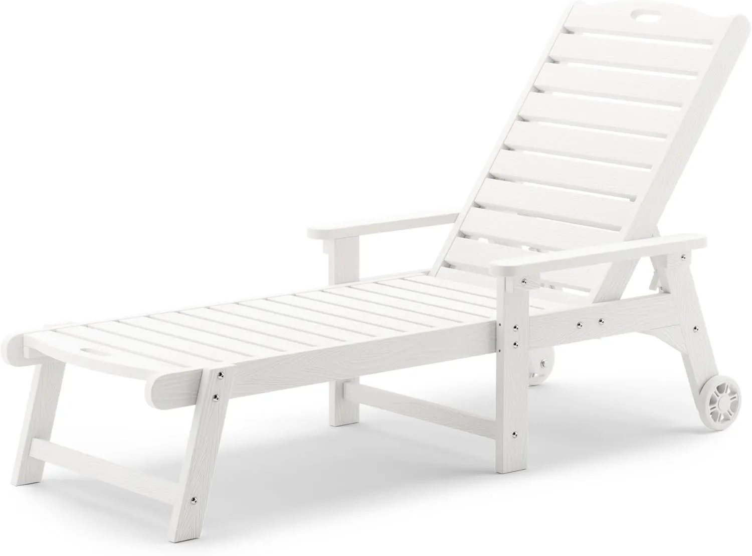 LUE BONA Outdoor Chaise Lounge, HDPS Material, 3-Year Warranty, Patio Lounge Chair with Adjustable Backrest, Resin Pool Lounge Chairs with Wheels for Outside, Poolside, Beach, Backyard, Garden, White
